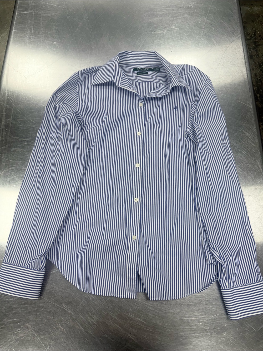 Lauren Ralph Lauren white and blue striped button-up shirt
Size M